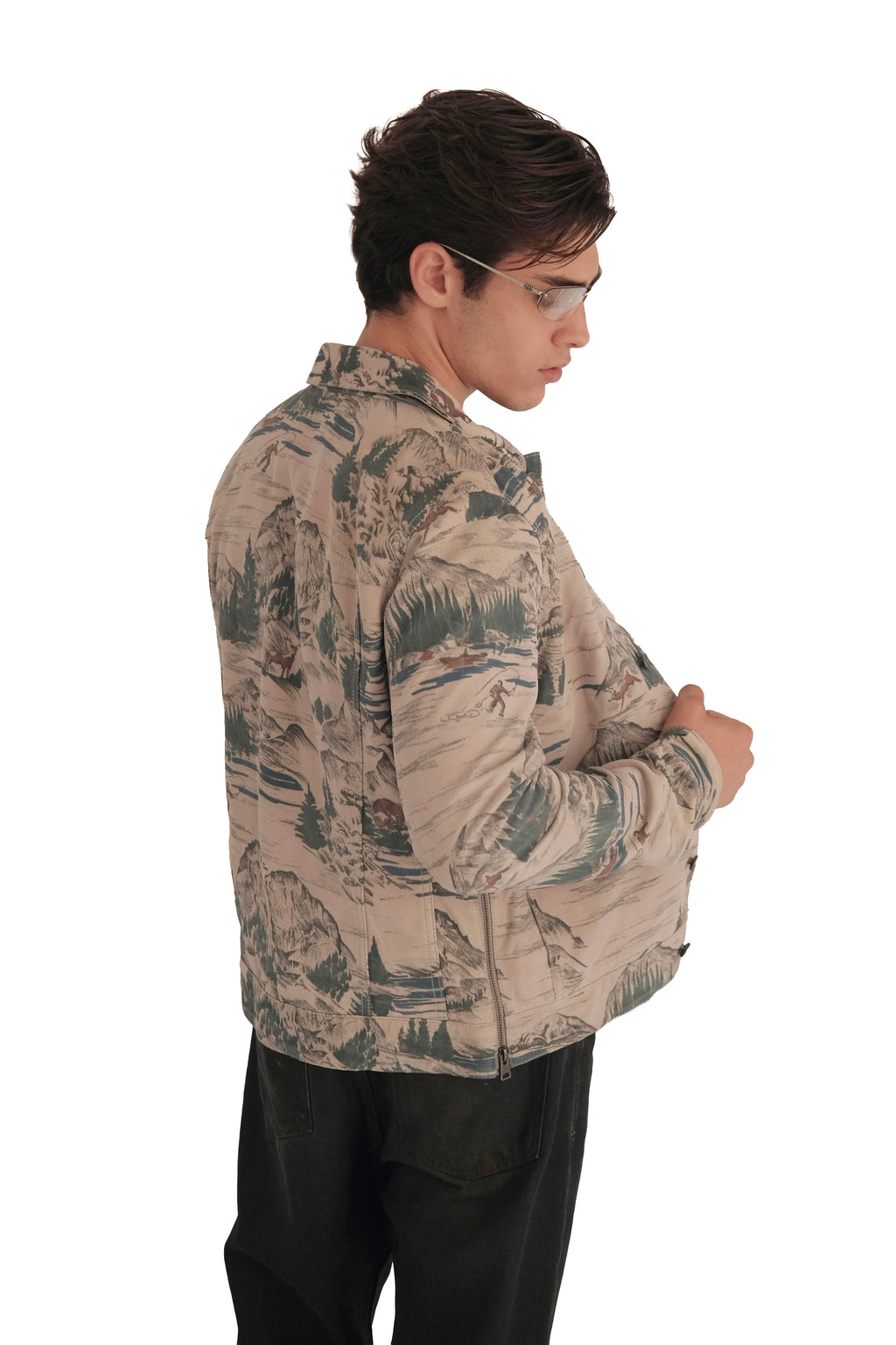AllSaints 'Mt. Landscape' Printed Suede Leather Trucker Jacket