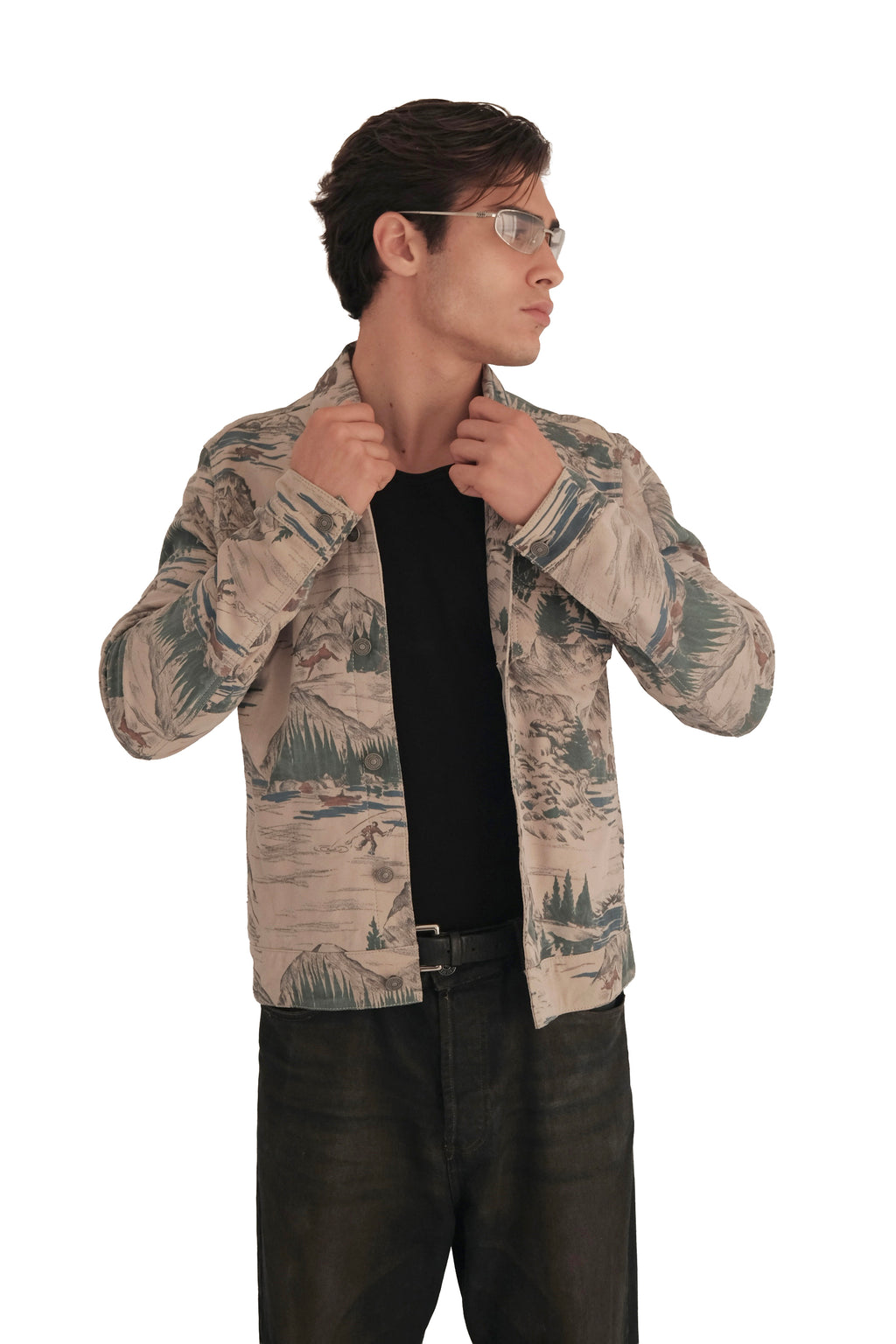 AllSaints 'Mt. Landscape' Printed Suede Leather Trucker Jacket