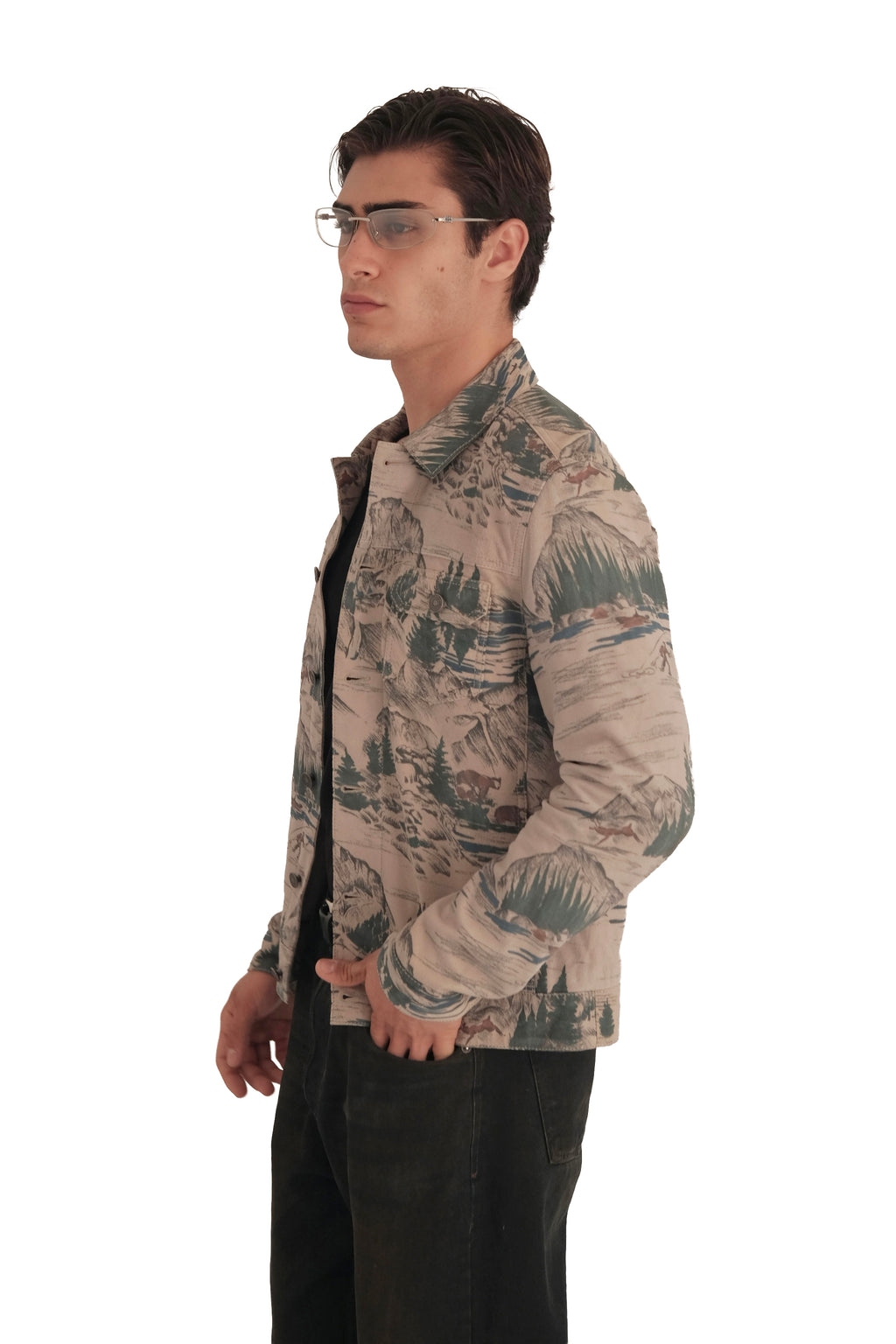 AllSaints 'Mt. Landscape' Printed Suede Leather Trucker Jacket