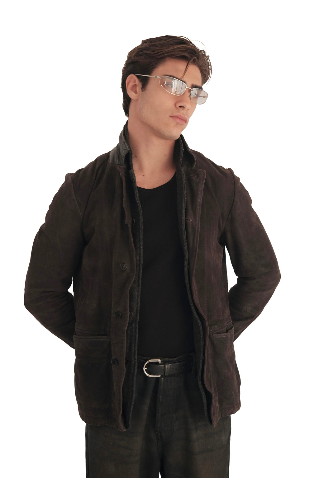 AllSaints Survey Double Layer Waxed Suede Blazer