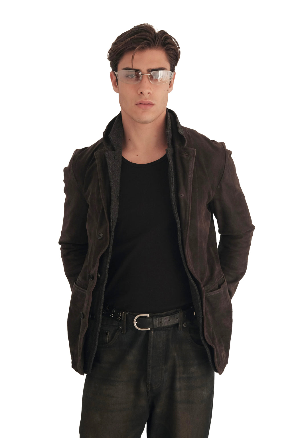 AllSaints Survey Double Layer Waxed Suede Blazer