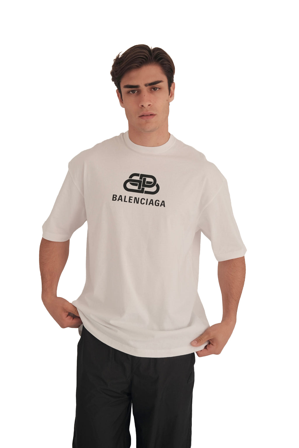 Balenciaga BB Logo Printed Cotton White T-Shirt