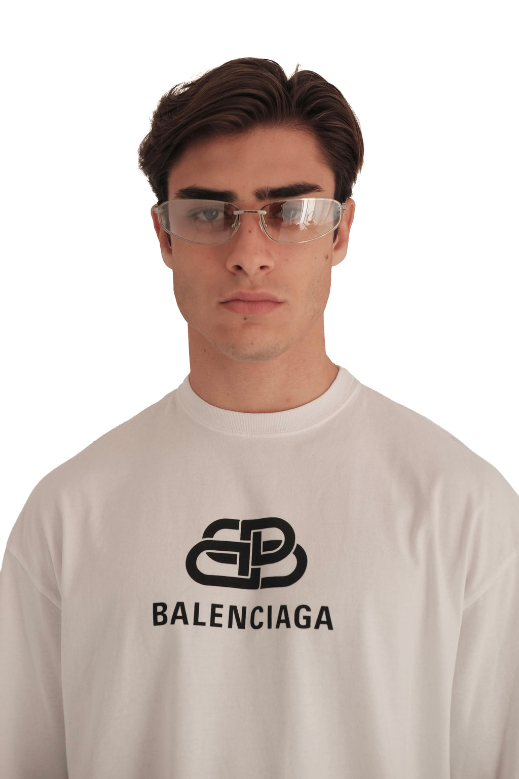 Balenciaga BB Logo Printed Cotton White T-Shirt
