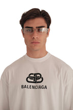 Balenciaga BB Logo Printed Cotton White T-Shirt