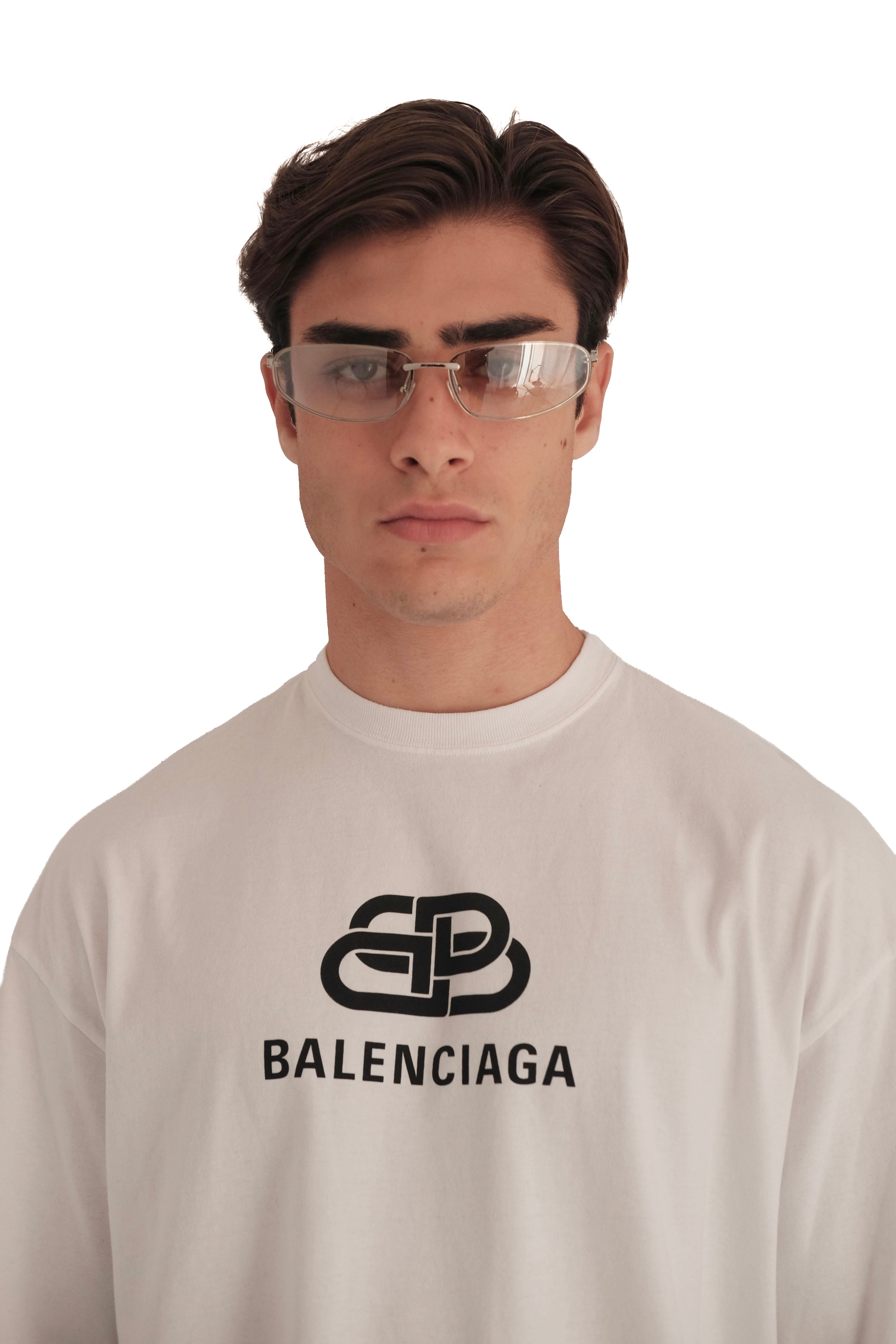 Balenciaga BB Logo Printed Cotton White T-Shirt