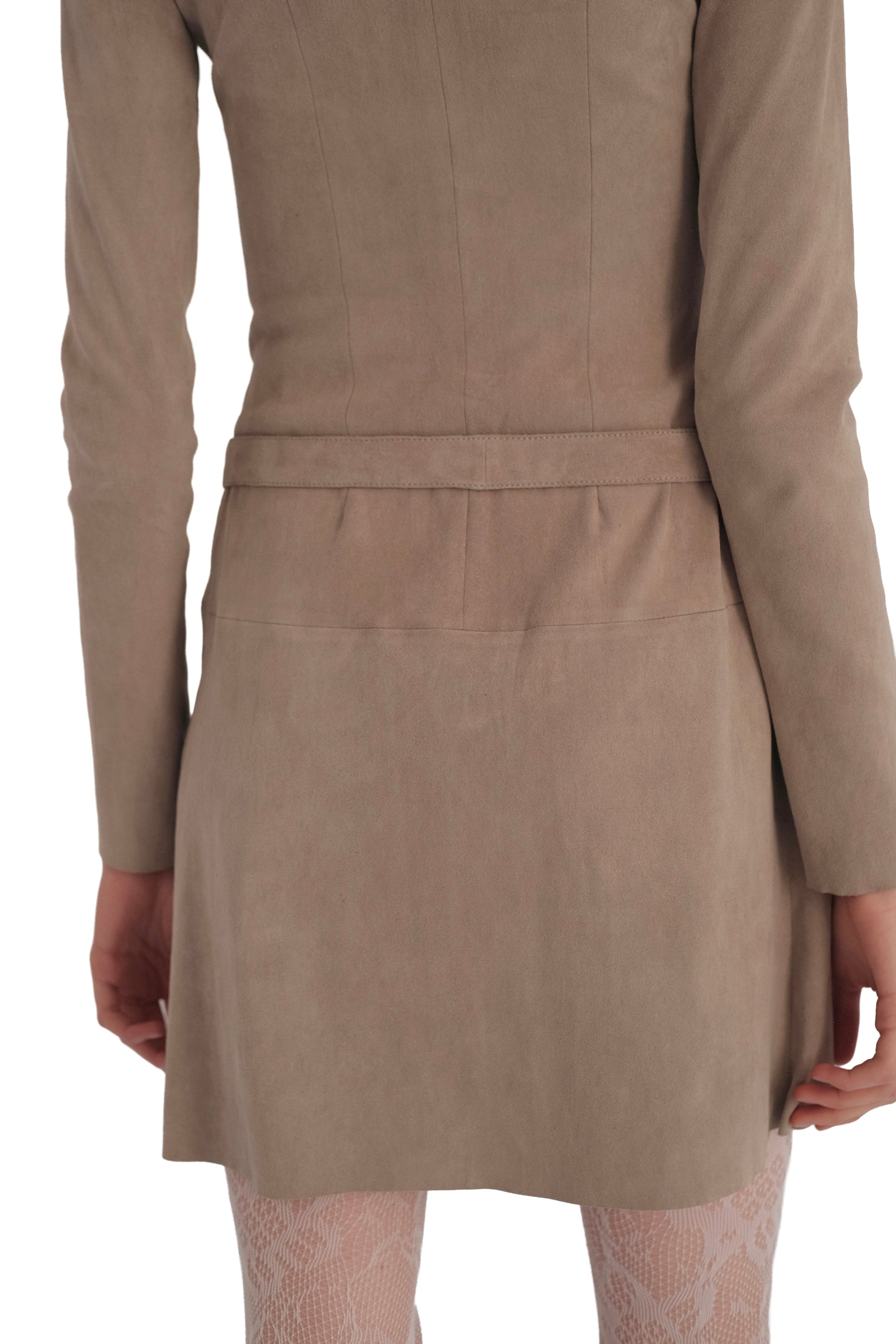Jitrois Agatha Stretch Suede Zip Front Belted Dress