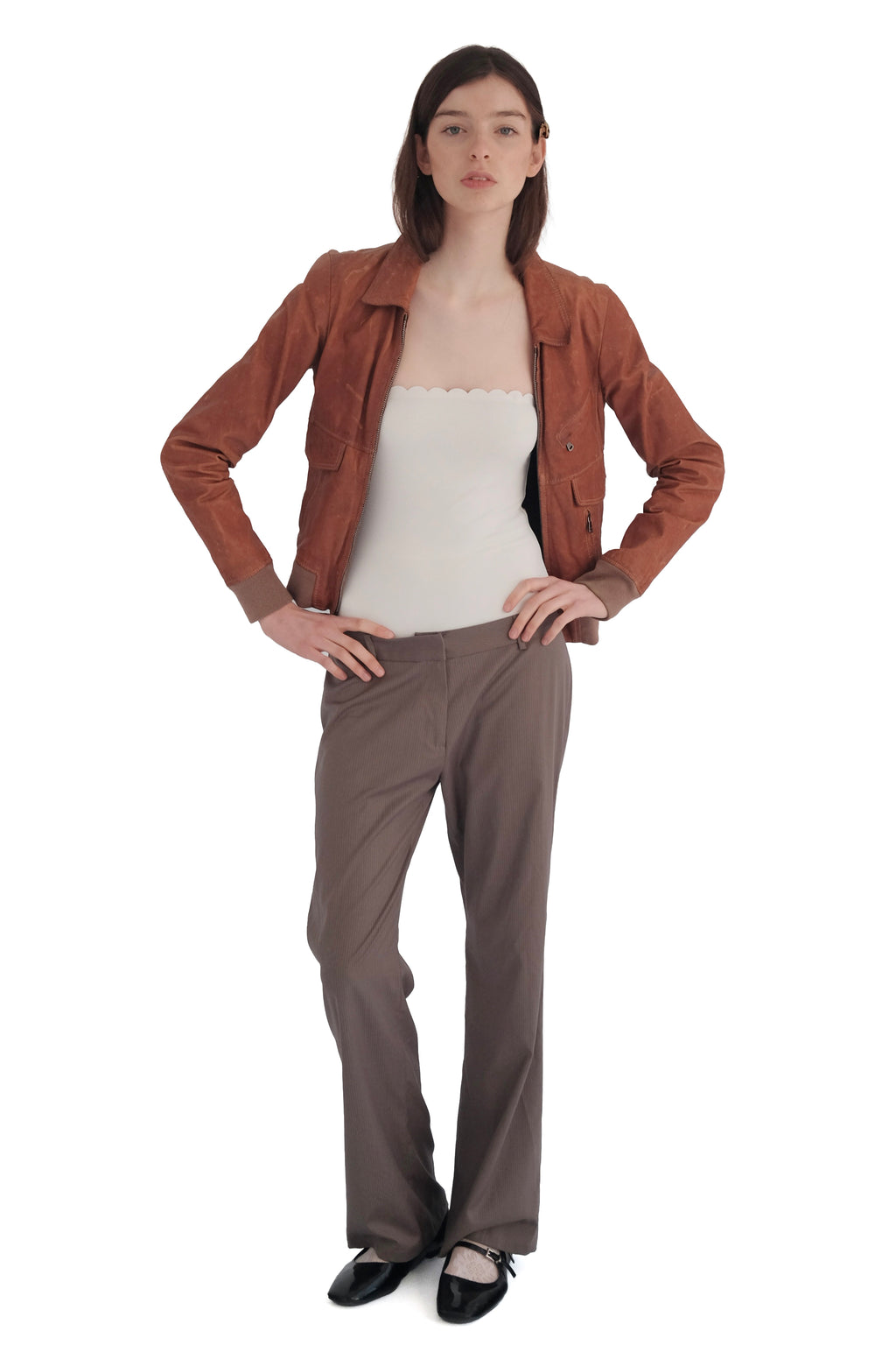 Dolce & Gabbana Archival Y2K Distressed Brown Leather Bomber Jacket