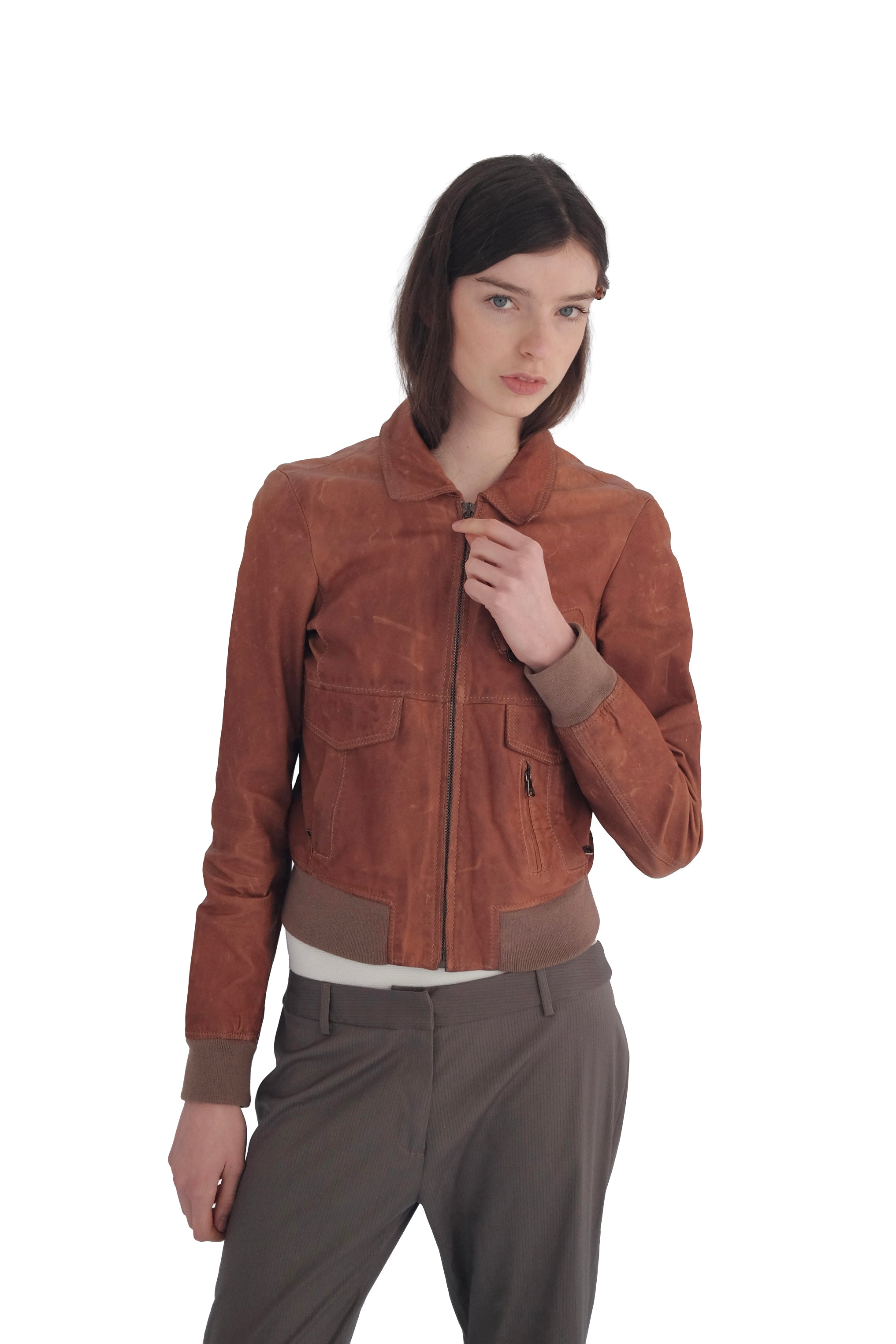 Dolce & Gabbana Archival Y2K Distressed Brown Leather Bomber Jacket
