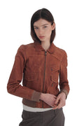 Dolce & Gabbana Archival Y2K Distressed Brown Leather Bomber Jacket