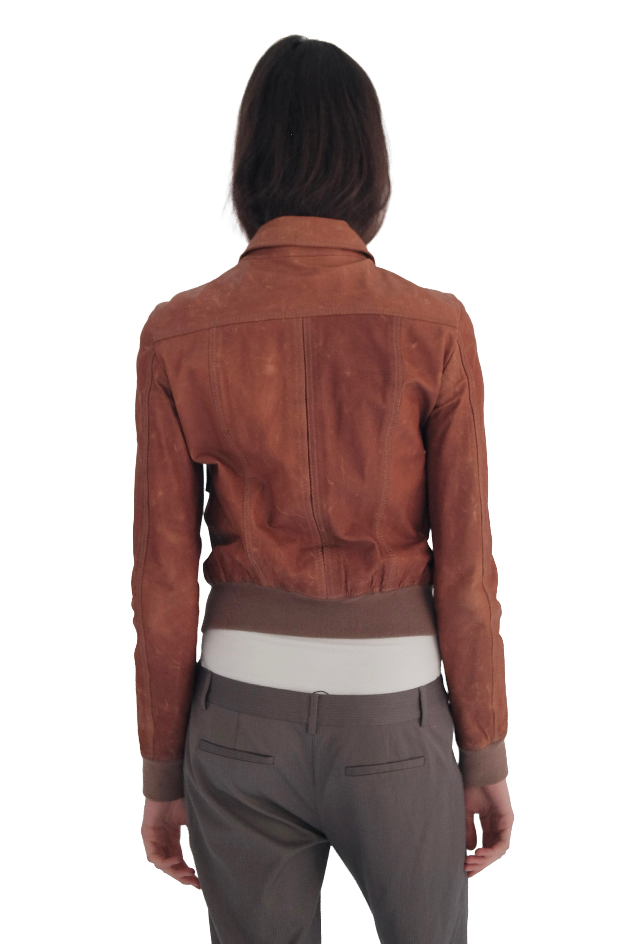 Dolce & Gabbana Archival Y2K Distressed Brown Leather Bomber Jacket