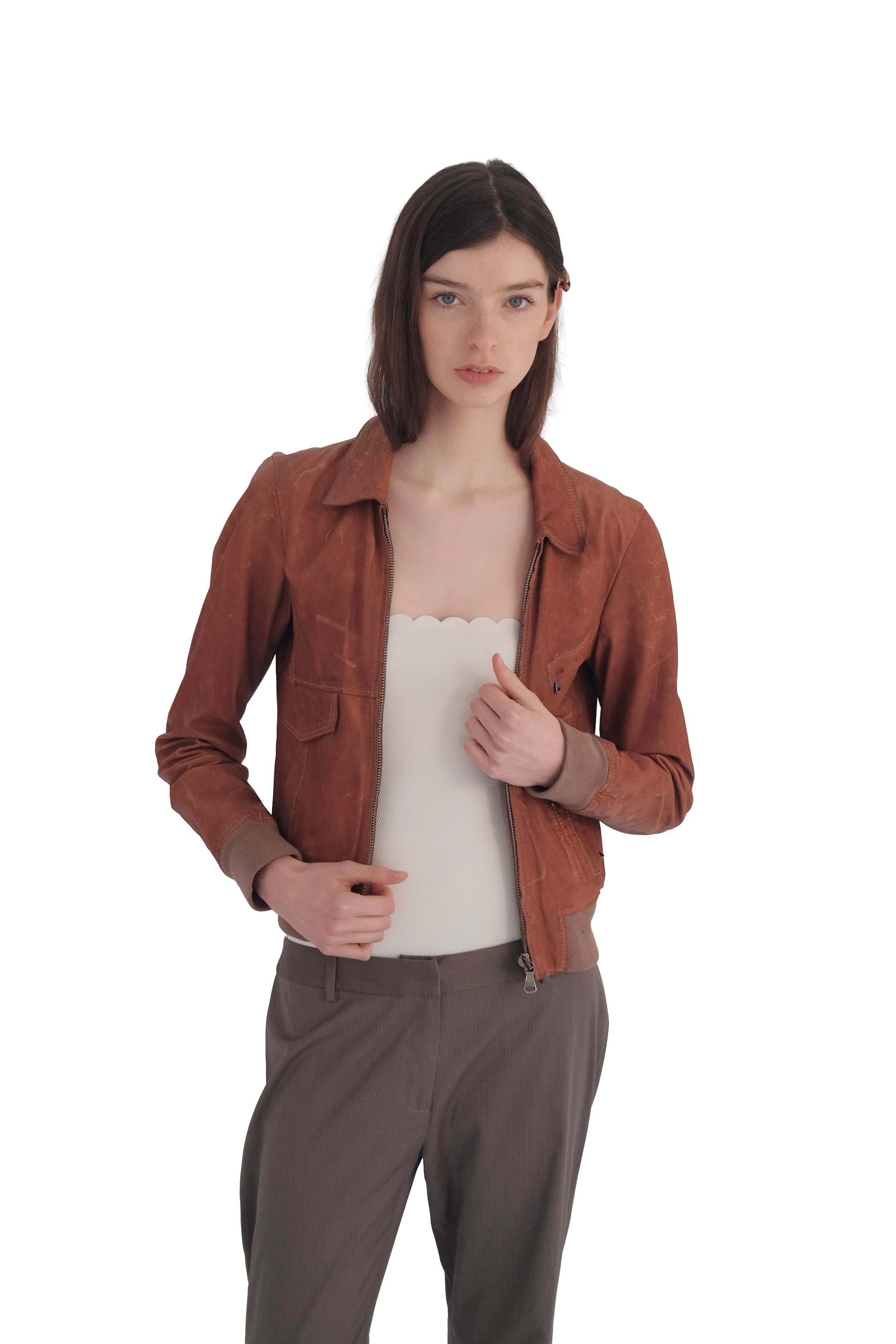 Dolce & Gabbana Archival Y2K Distressed Brown Leather Bomber Jacket