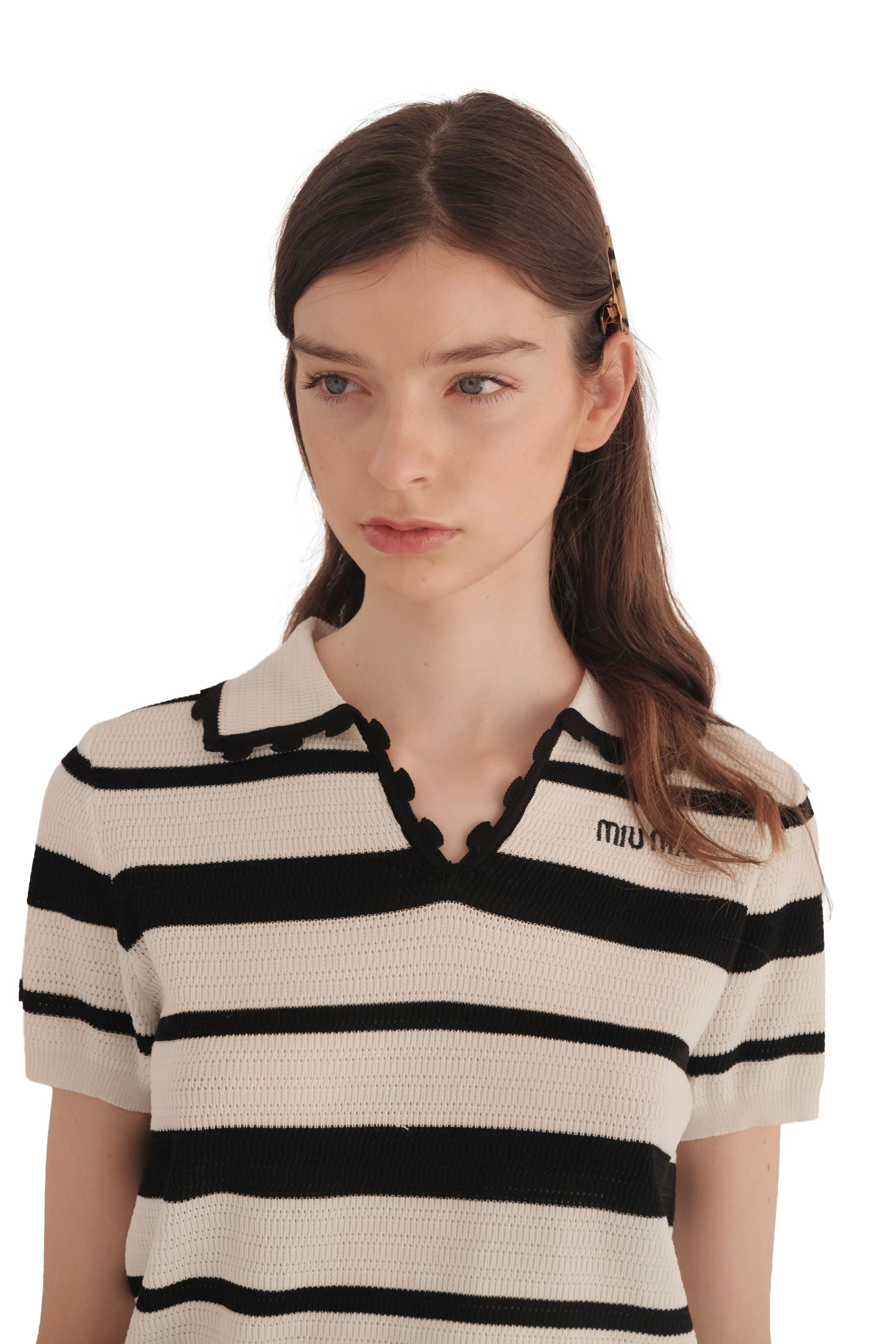Miu Miu Striped Cotton Crochet Polo and Mini Skirt Set