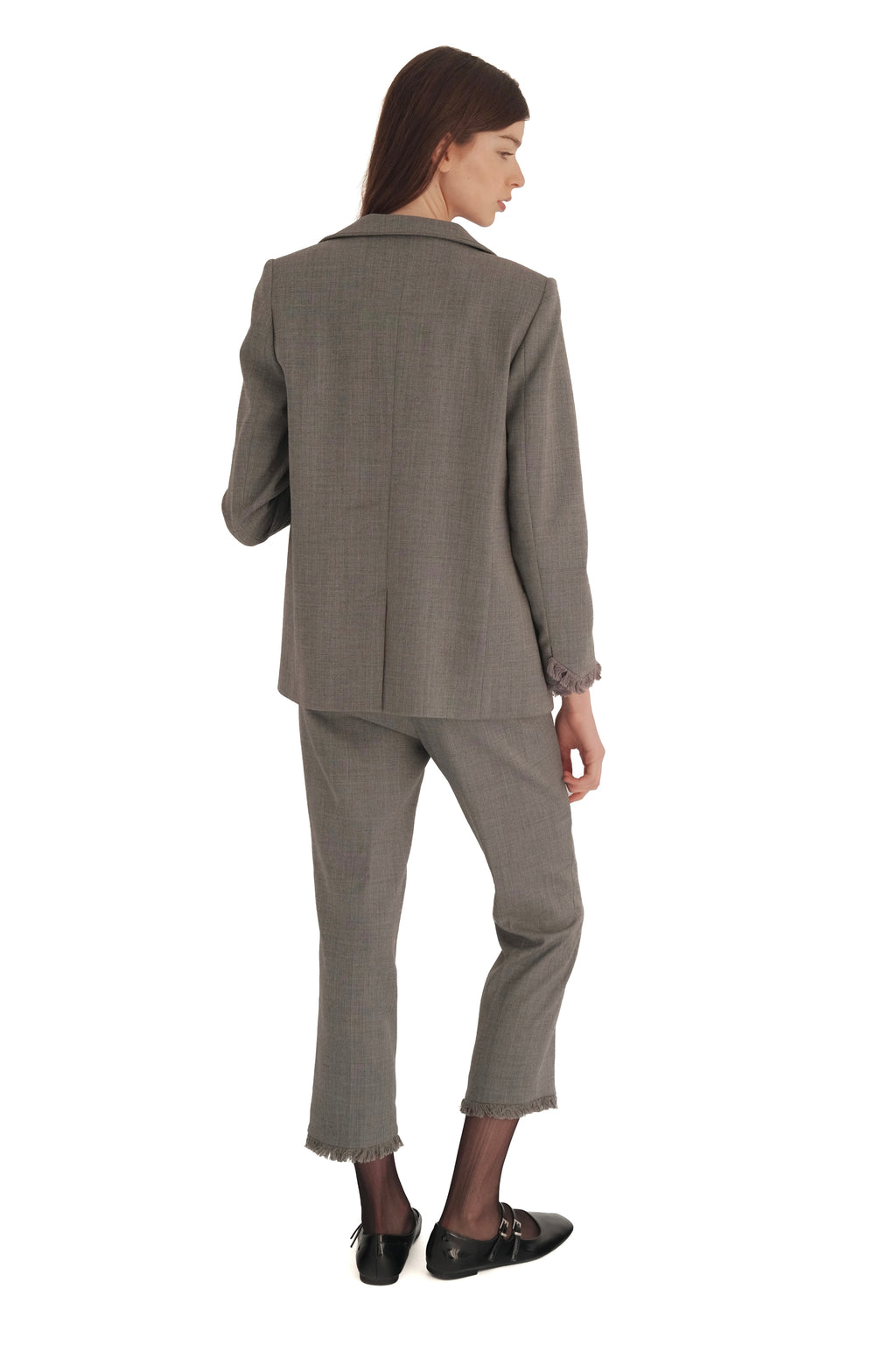 Zadig & Voltaire Grey Volly Frange Blazer & Posh Pants Suit Set Fringe