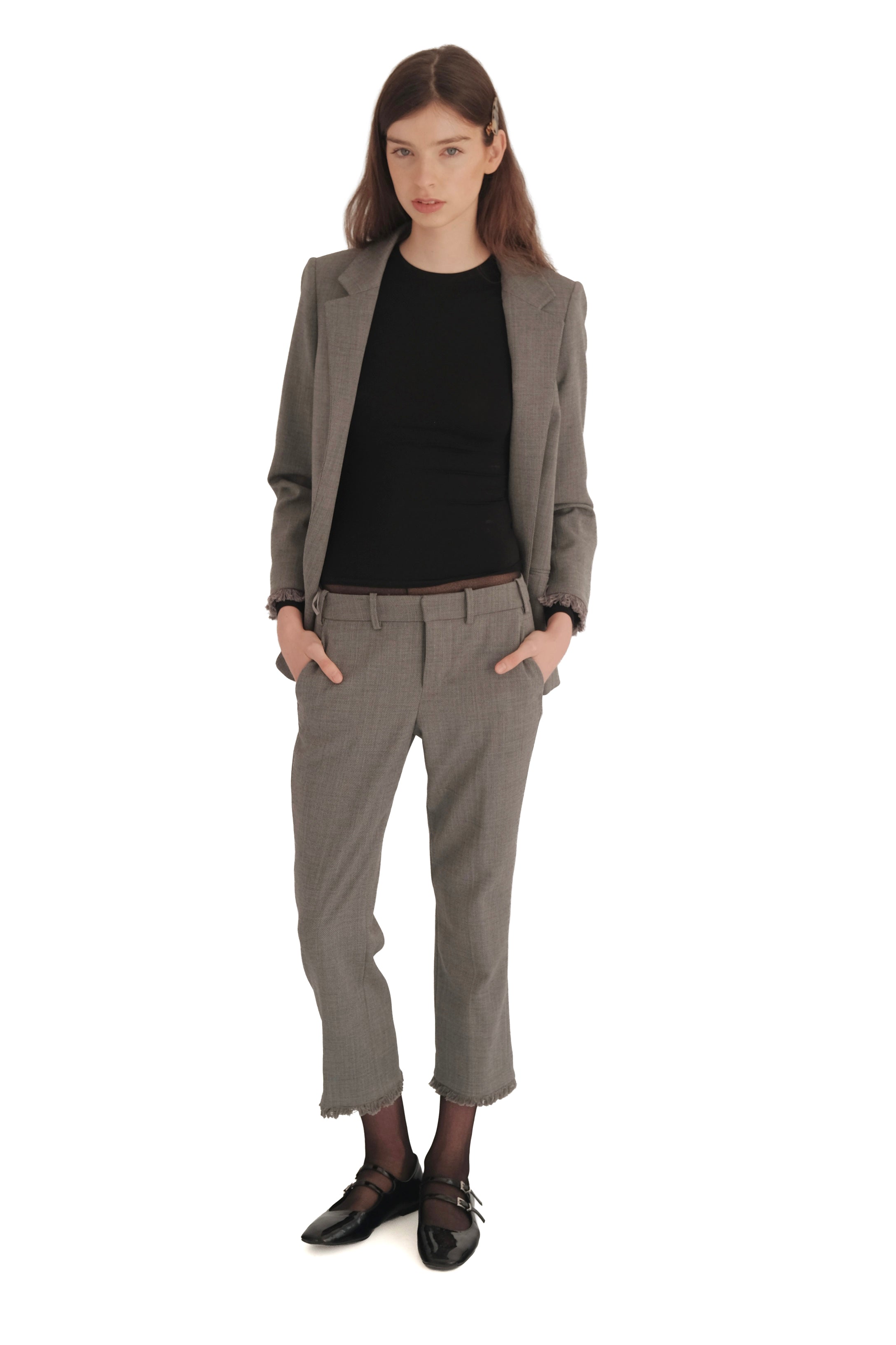 Zadig & Voltaire Grey Volly Frange Blazer & Posh Pants Suit Set Fringe