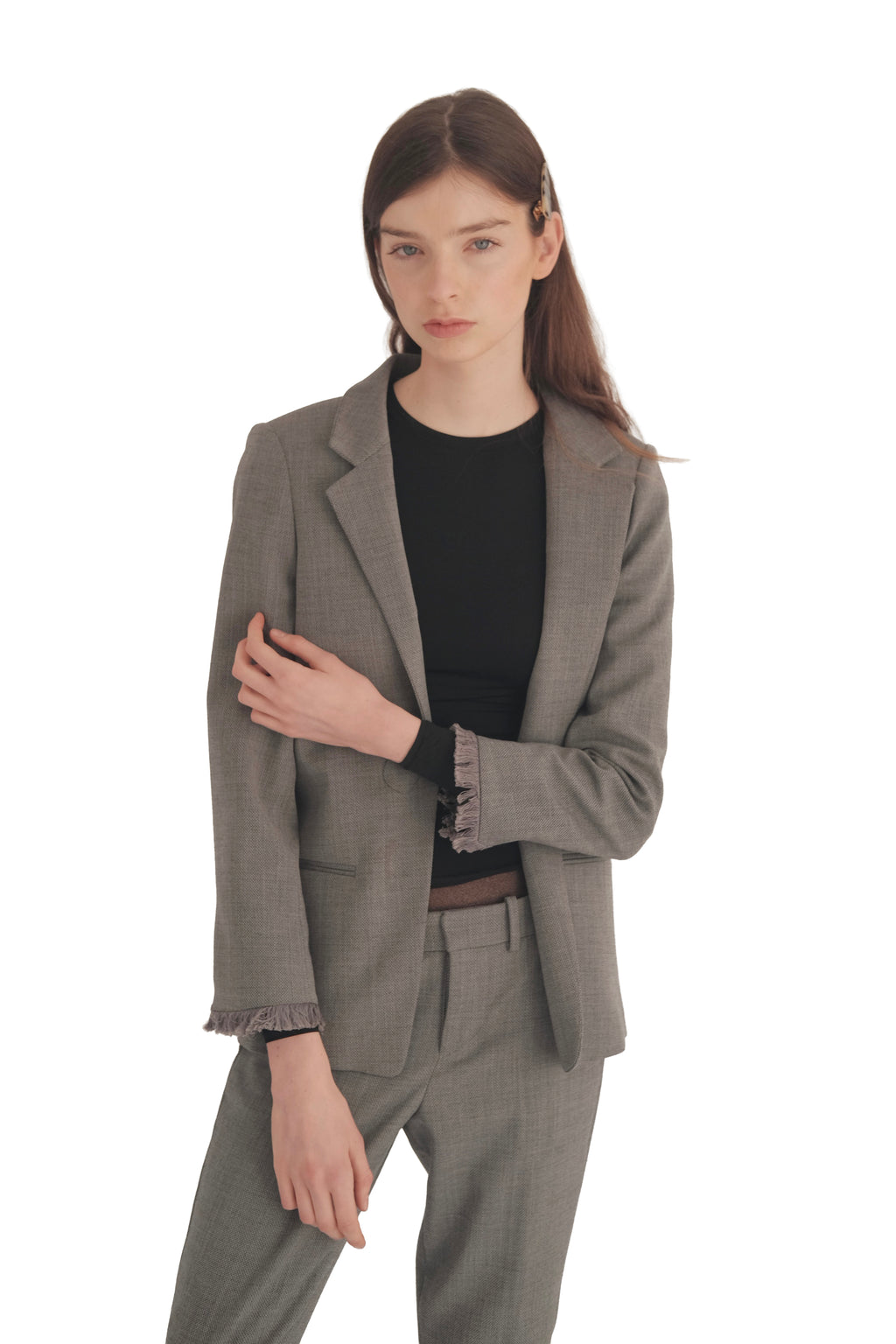 Zadig & Voltaire Grey Volly Frange Blazer & Posh Pants Suit Set Fringe