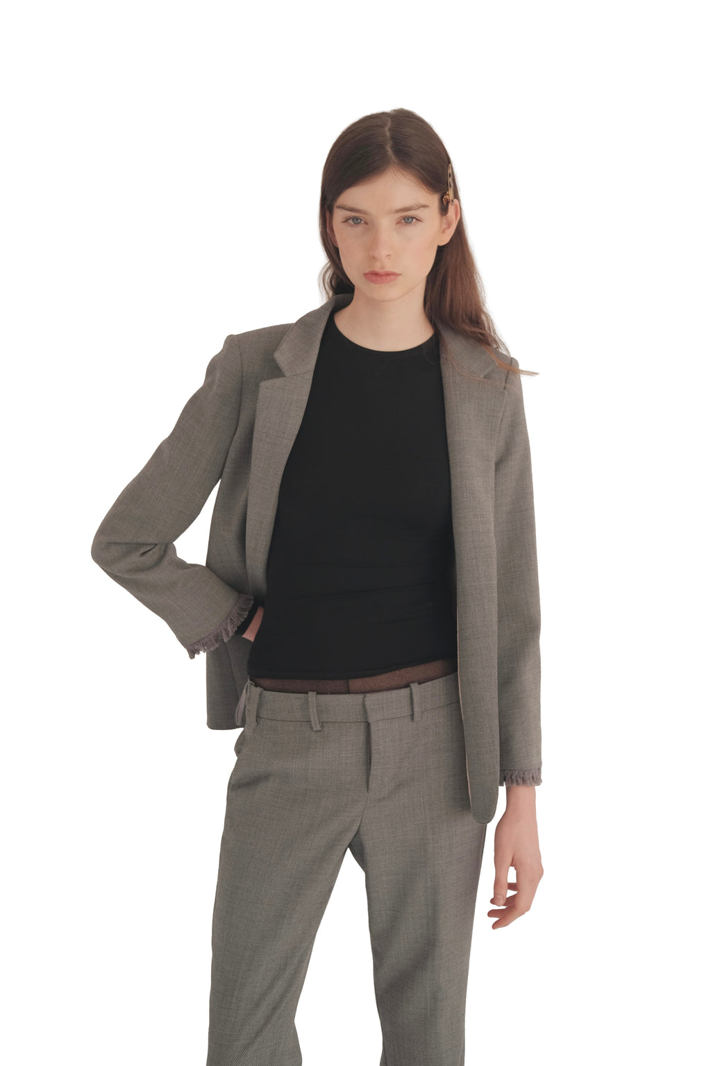 Zadig & Voltaire Grey Volly Frange Blazer & Posh Pants Suit Set Fringe