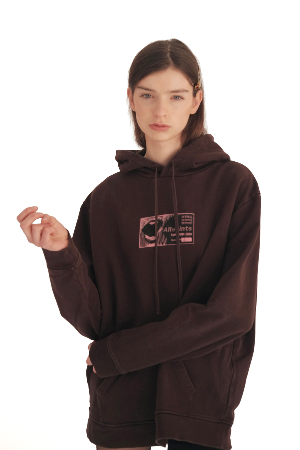 AllSaints Shout Graphic Brown Hoodie