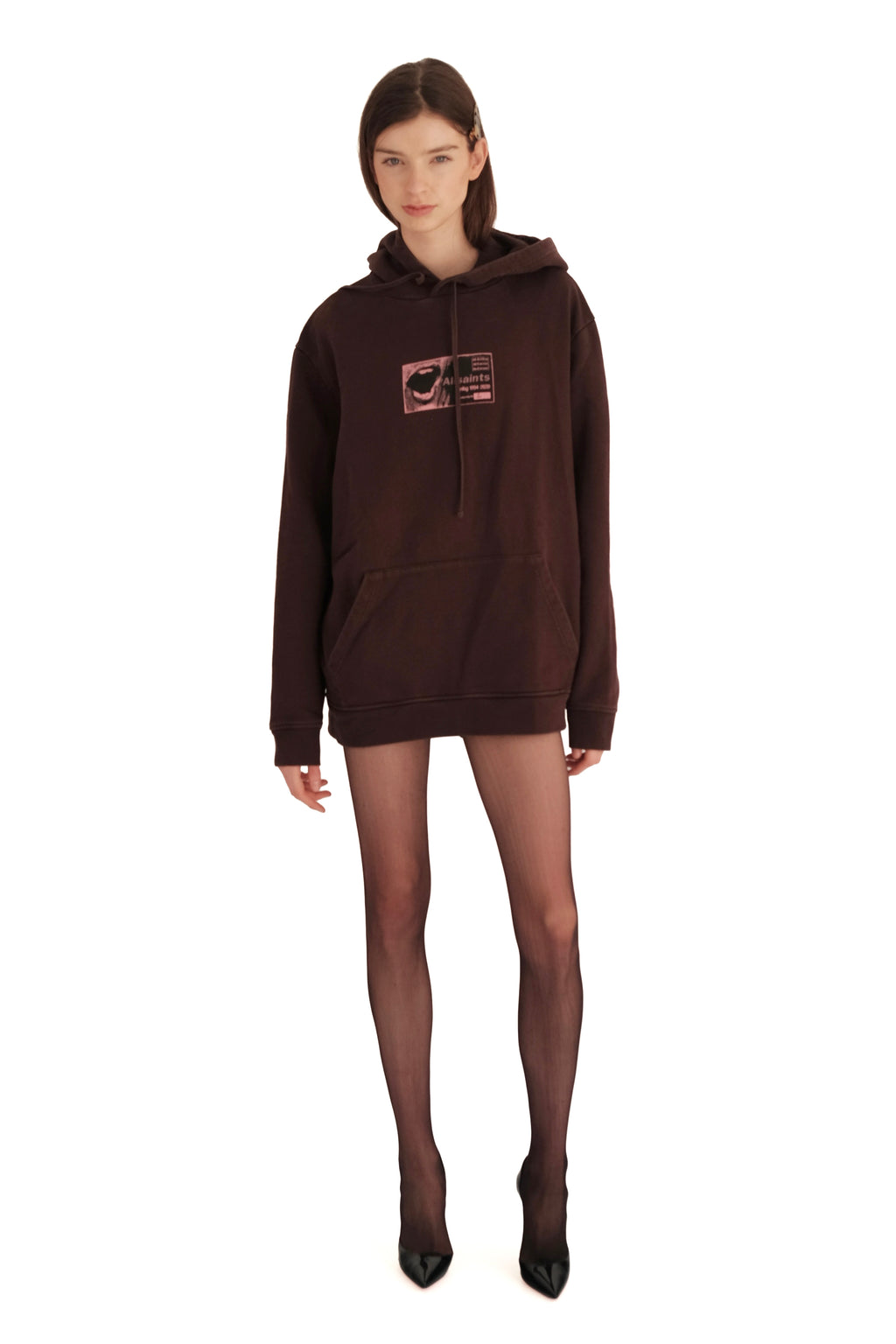 AllSaints Shout Graphic Brown Hoodie