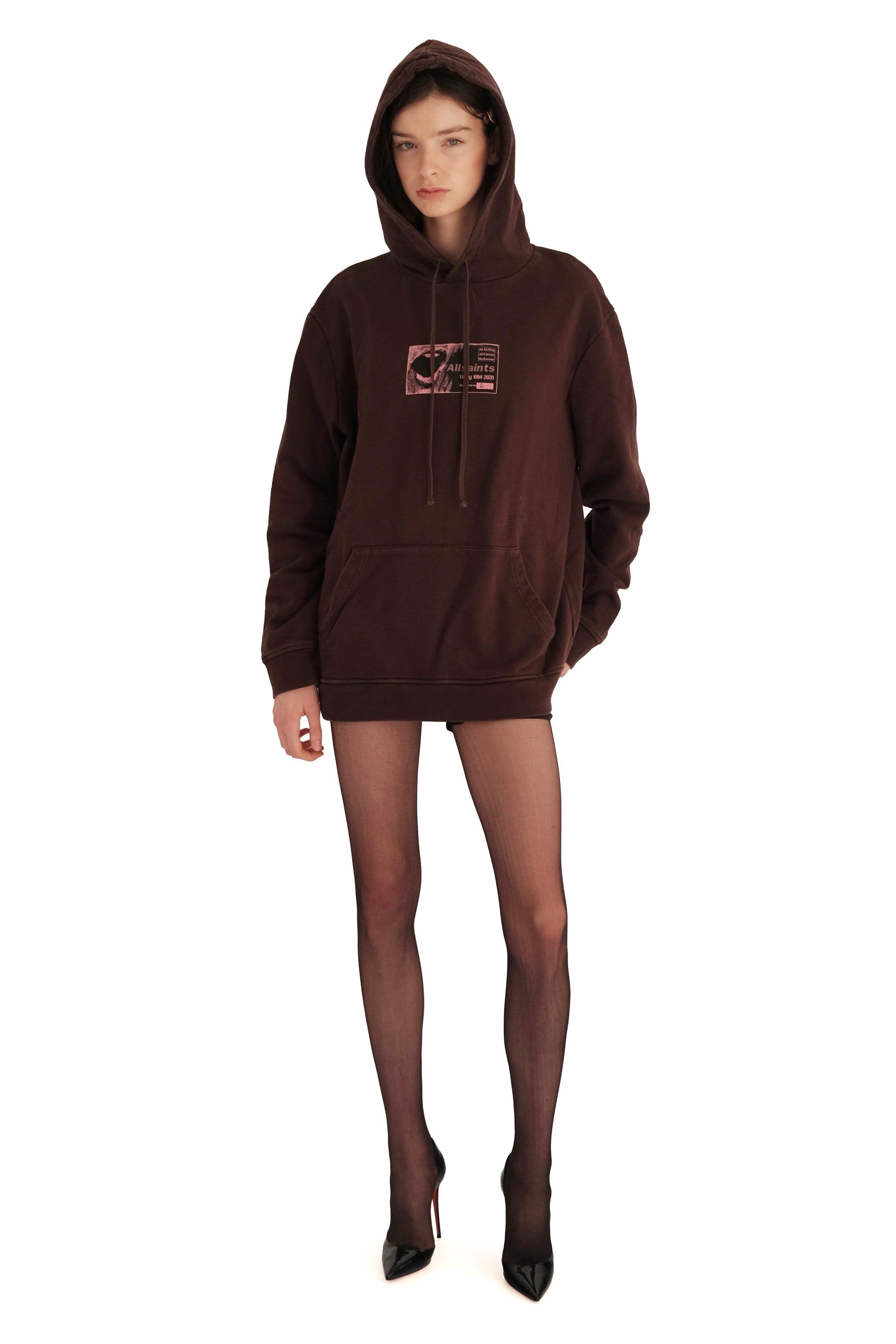AllSaints Shout Graphic Brown Hoodie