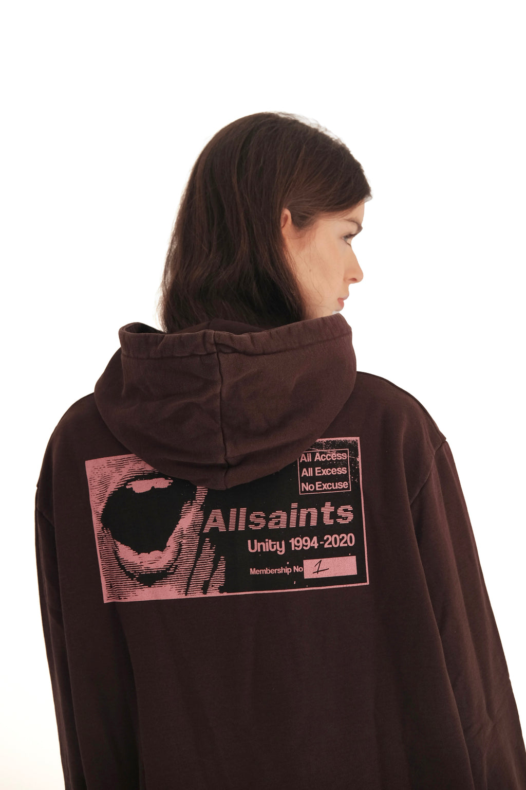 AllSaints Shout Graphic Brown Hoodie