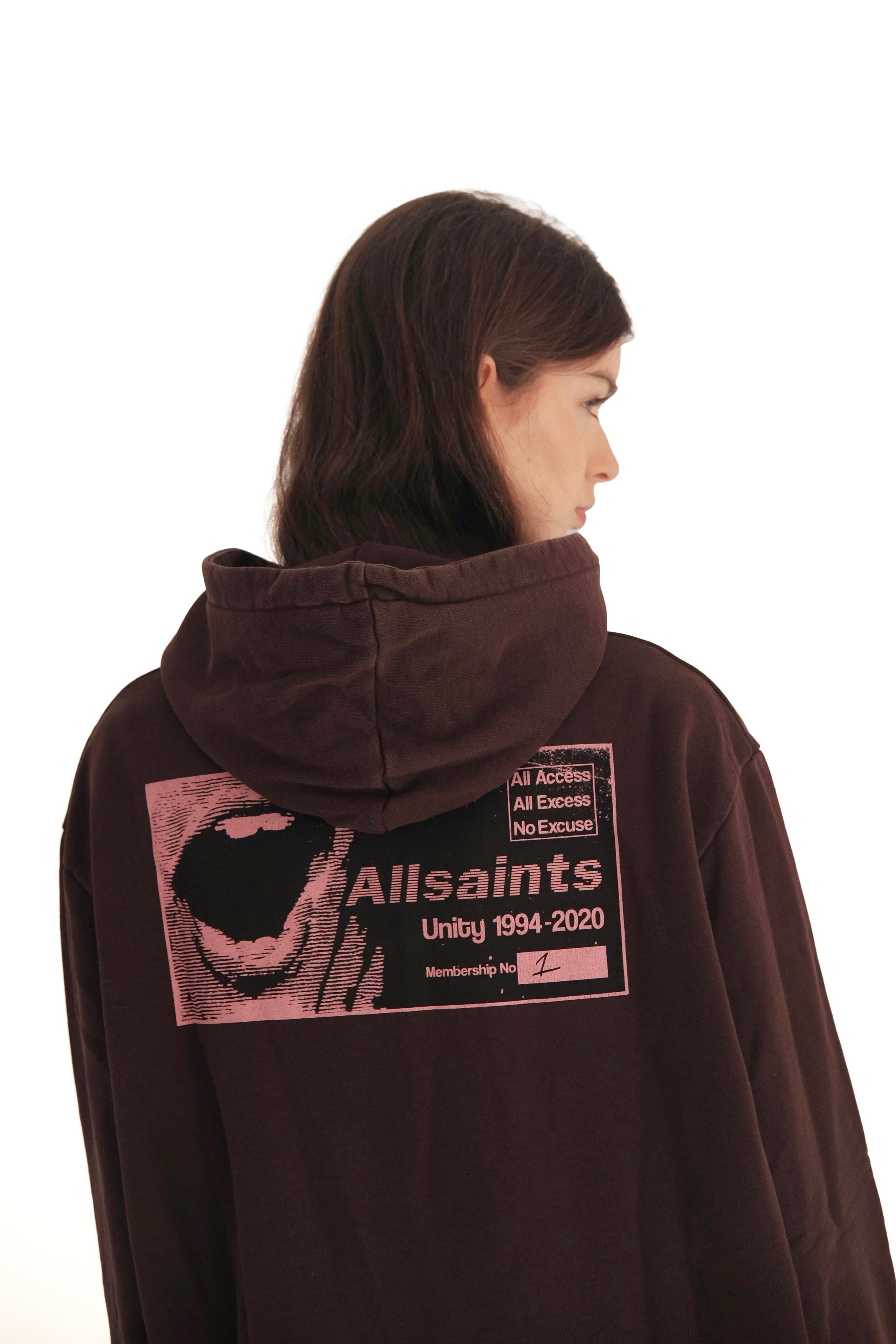 AllSaints Shout Graphic Brown Hoodie