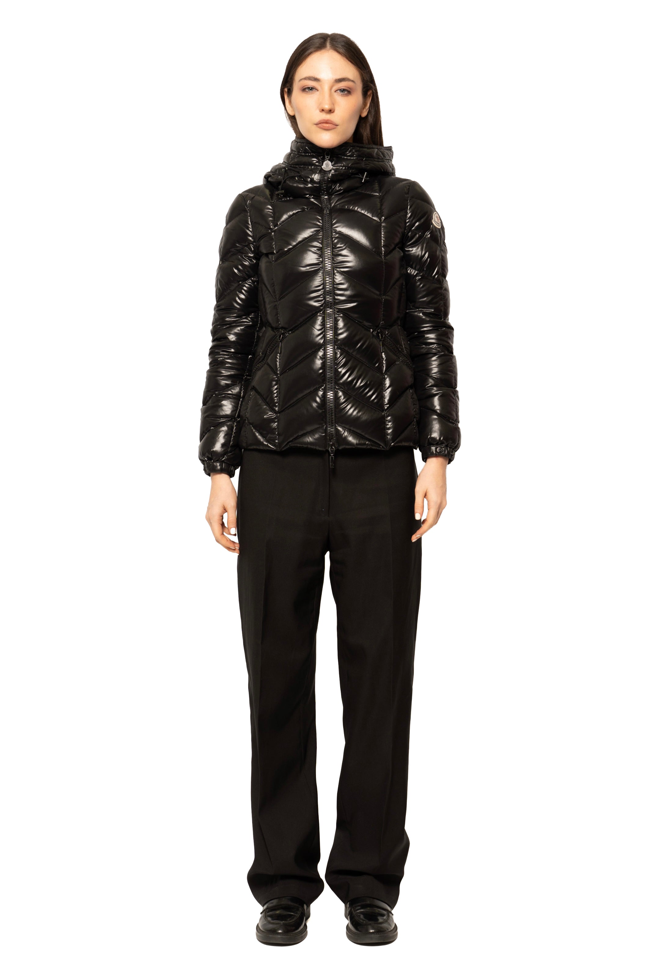 Moncler Chevron-Quilted Hooded Down Jacket