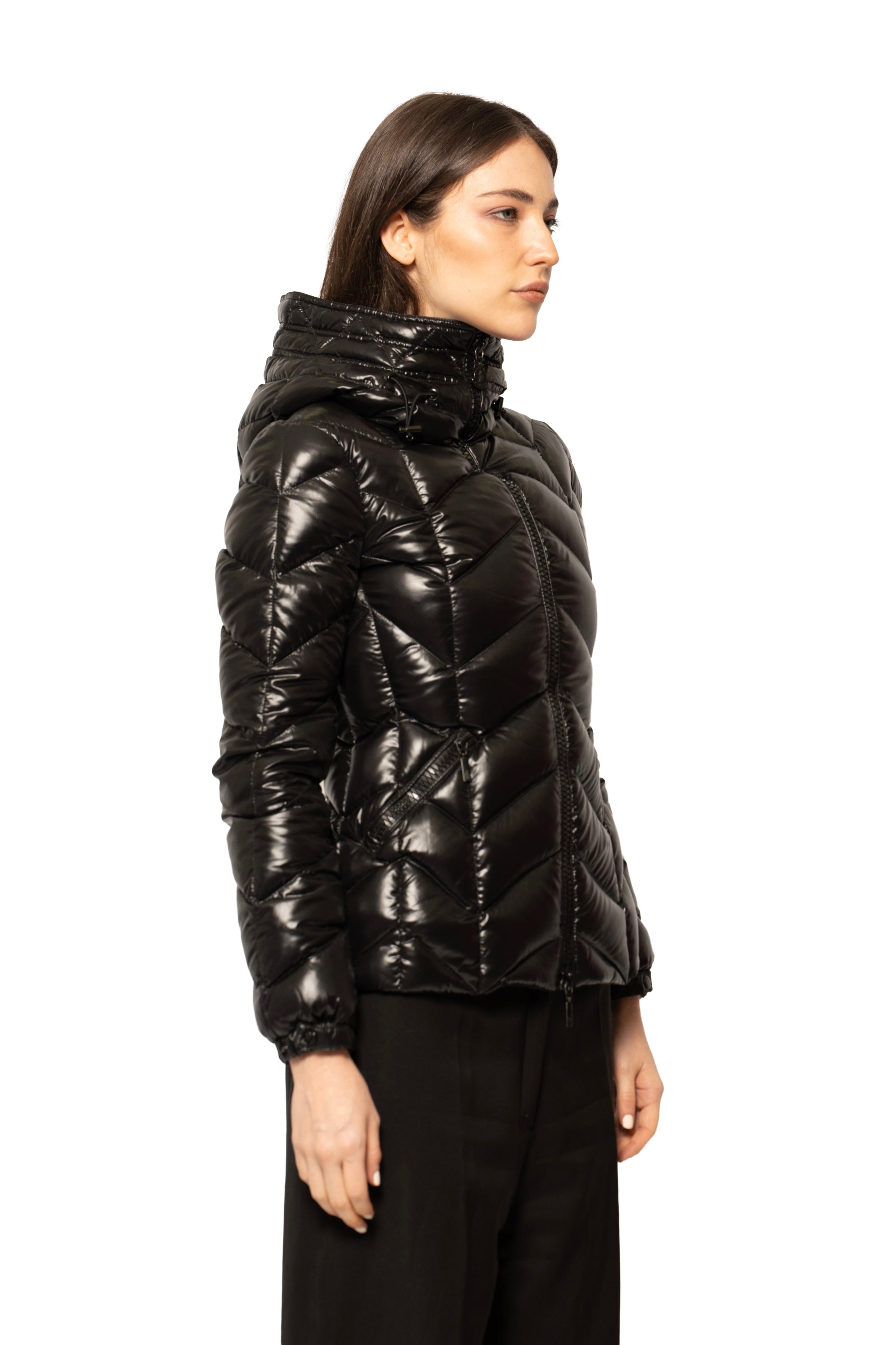 Moncler Chevron-Quilted Hooded Down Jacket