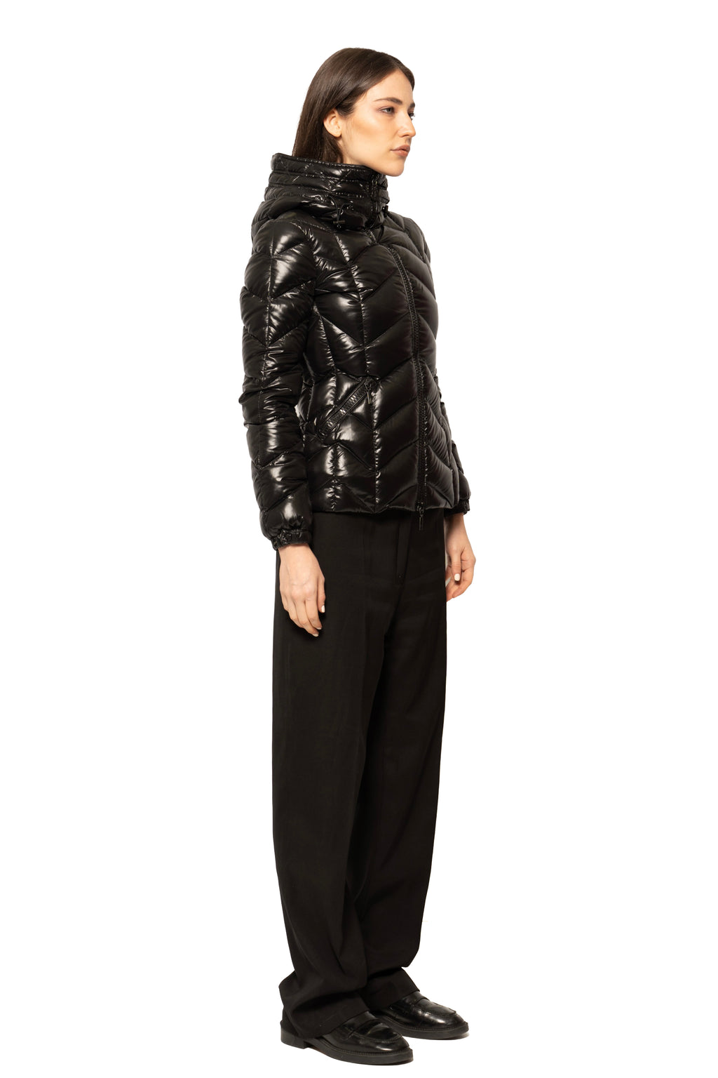 Moncler Chevron-Quilted Hooded Down Jacket
