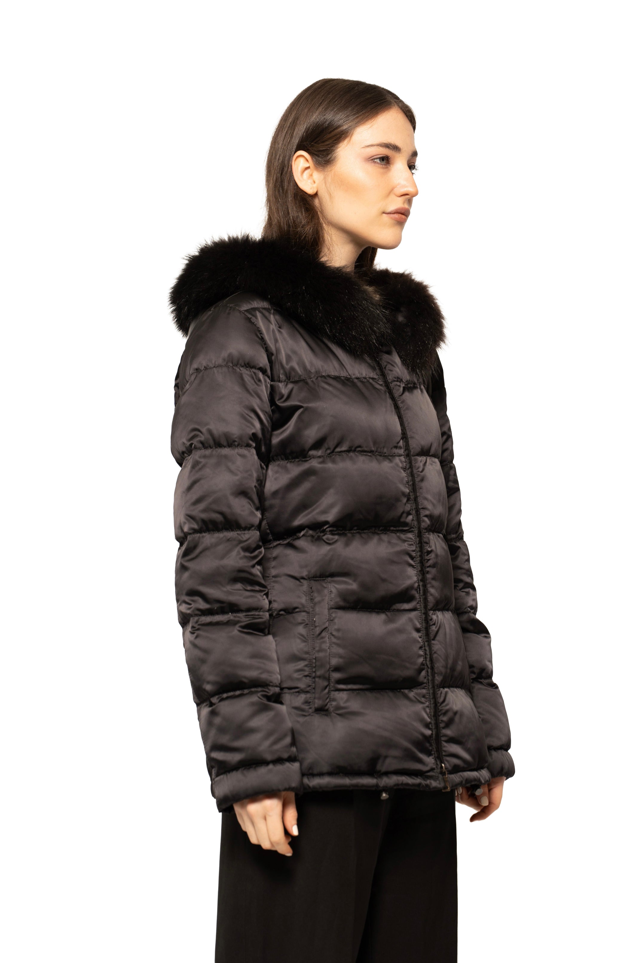 Prada Fur-Trim Sport Hooded Down Jacket