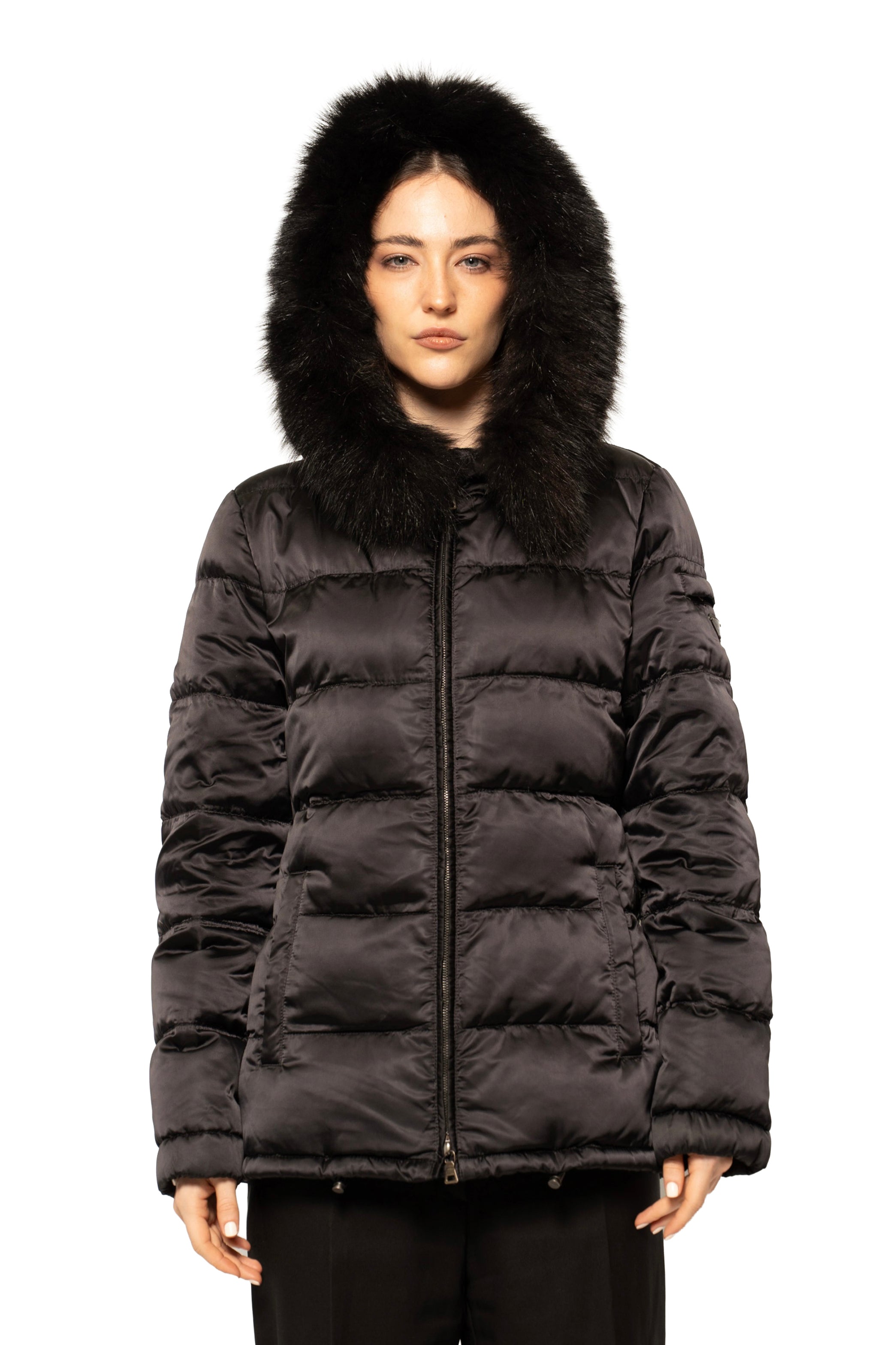Prada Fur-Trim Sport Hooded Down Jacket