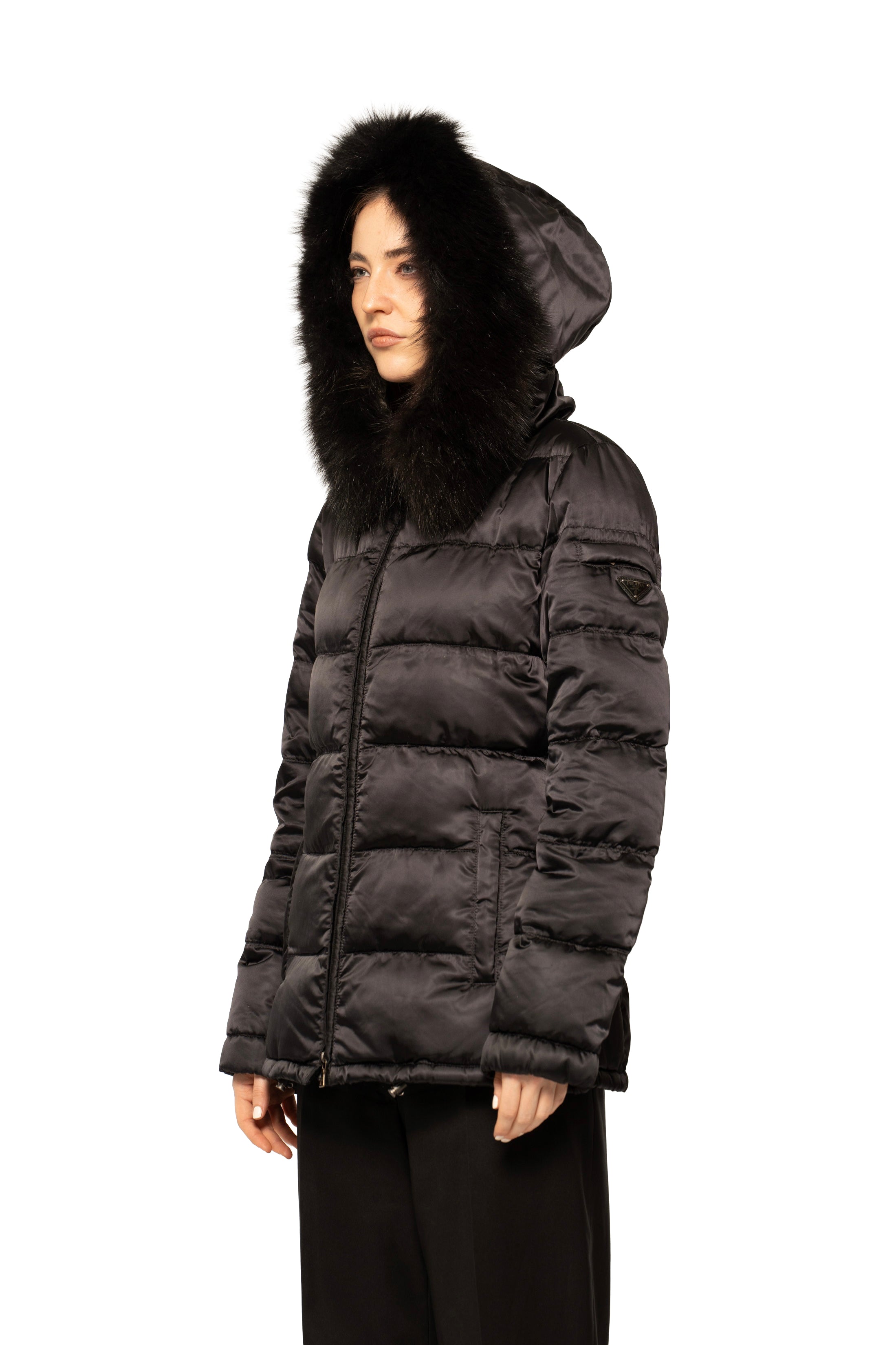Prada Fur-Trim Sport Hooded Down Jacket