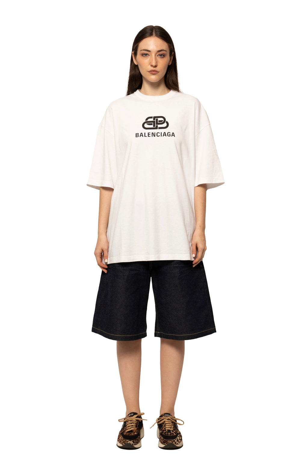 Balenciaga BB Logo Printed Cotton White T-Shirt