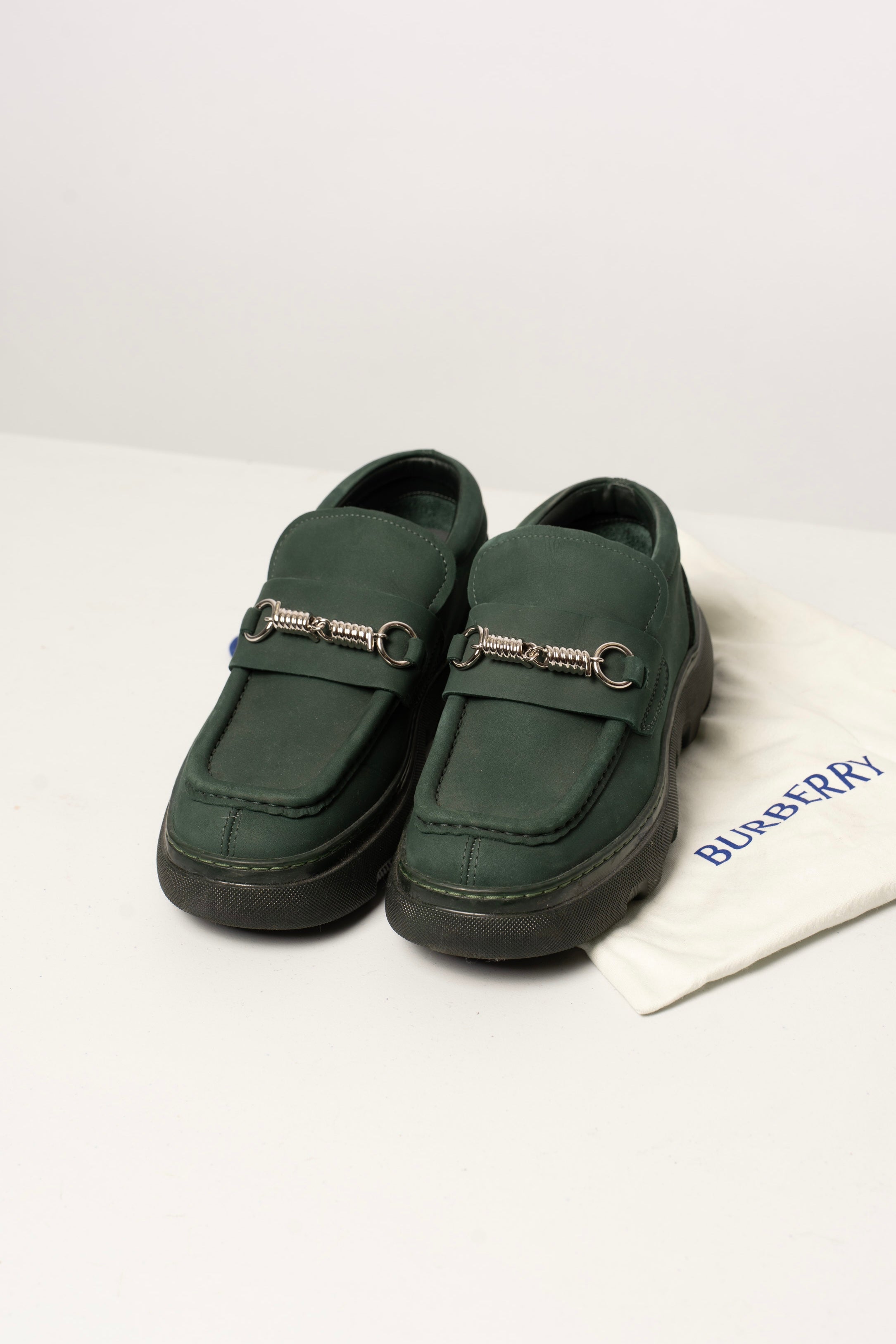Burberry Green Leather Loafers