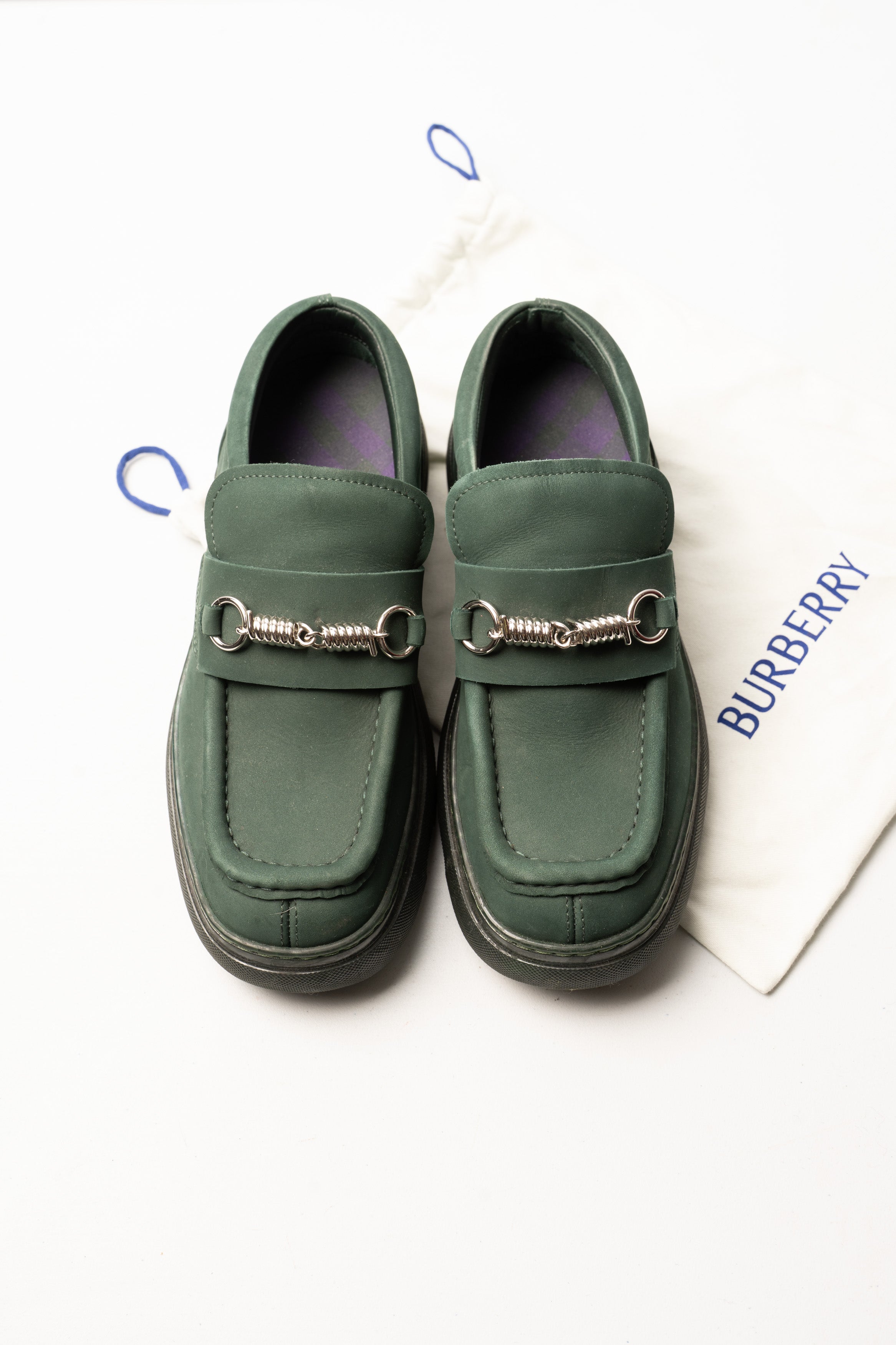 Burberry Green Leather Loafers