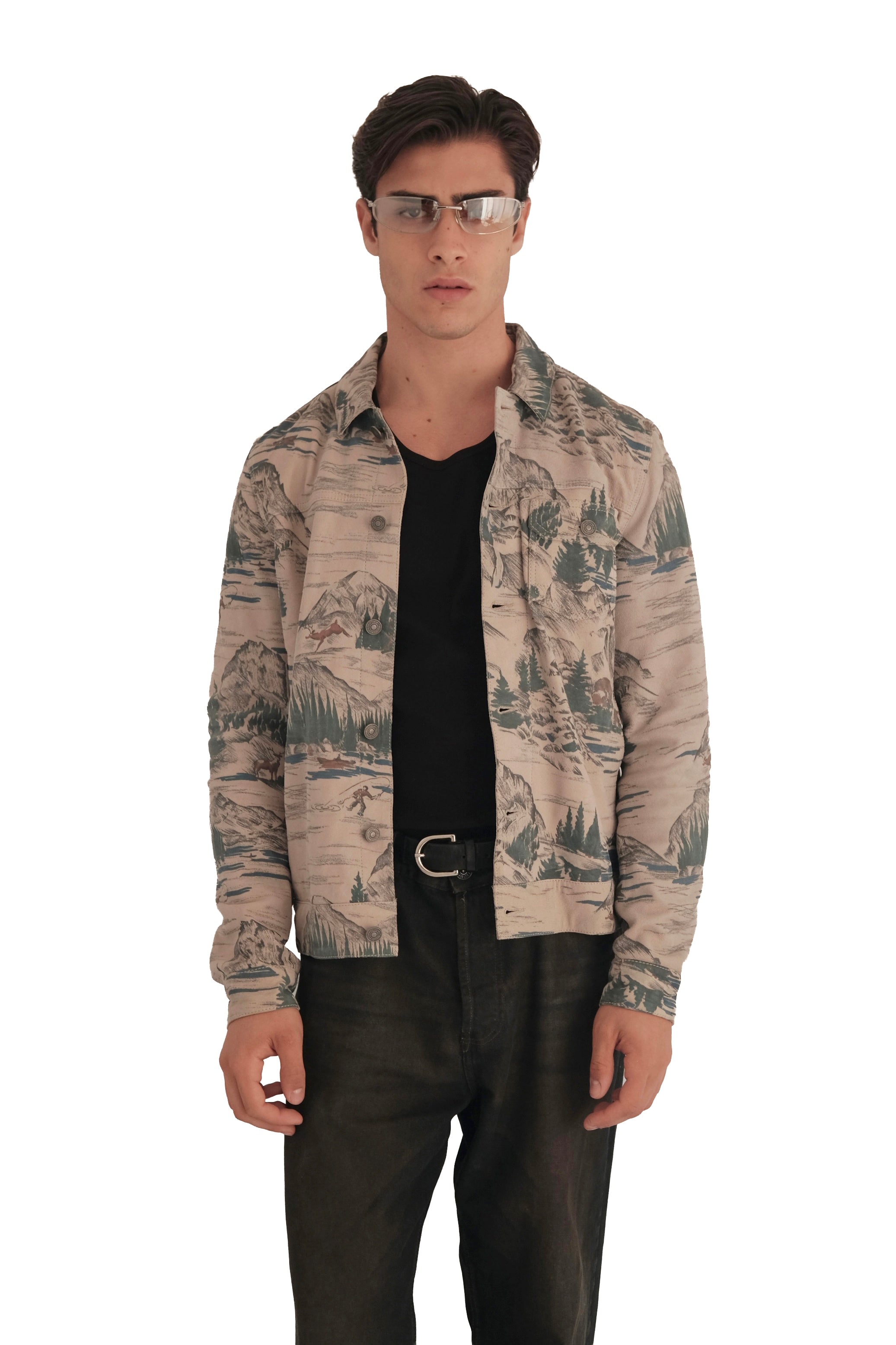 AllSaints 'Mt. Landscape' Printed Suede Leather Trucker Jacket