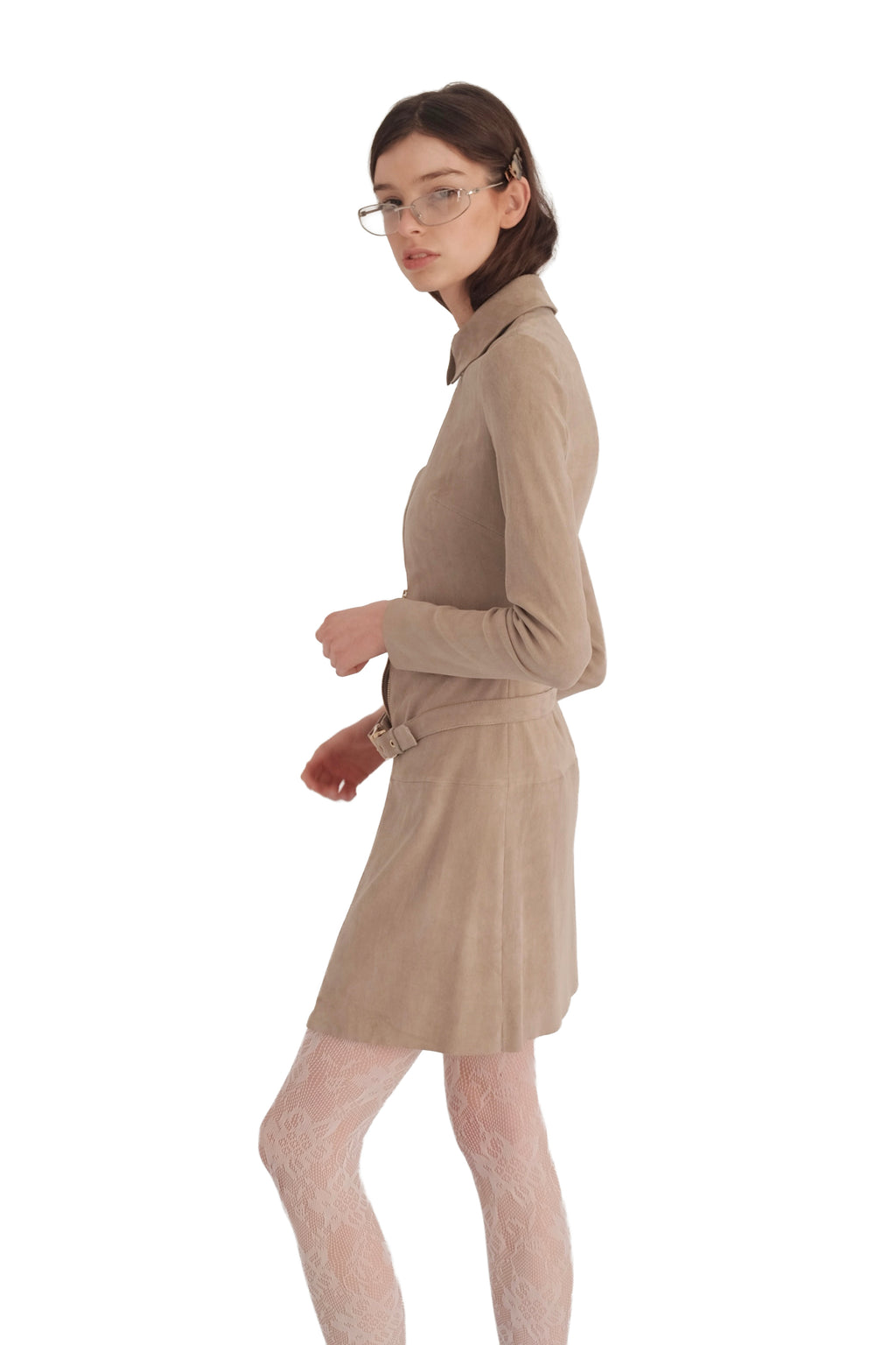 Jitrois Agatha Stretch Suede Zip Front Belted Dress