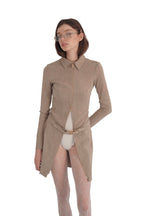 Jitrois Agatha Stretch Suede Zip Front Belted Dress